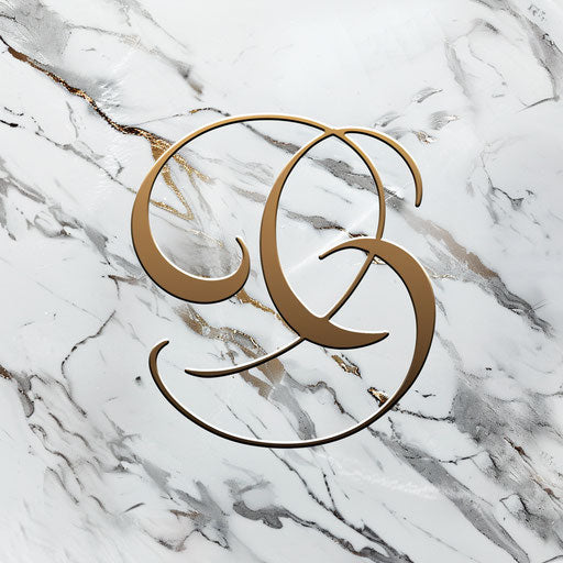 Elegant cursive photo logo with a marble background, gold accents