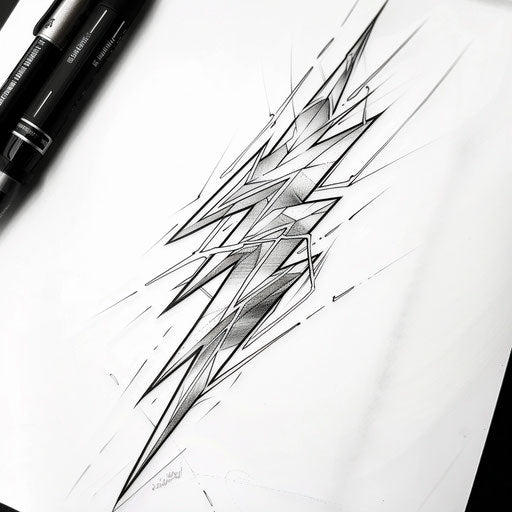 Graphic tattoo sketch of a silver lightning bolt