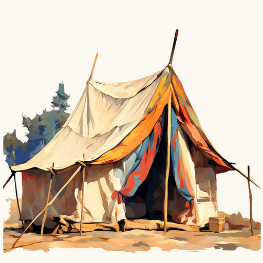 Tent clipart in the style of oil painting, on white background