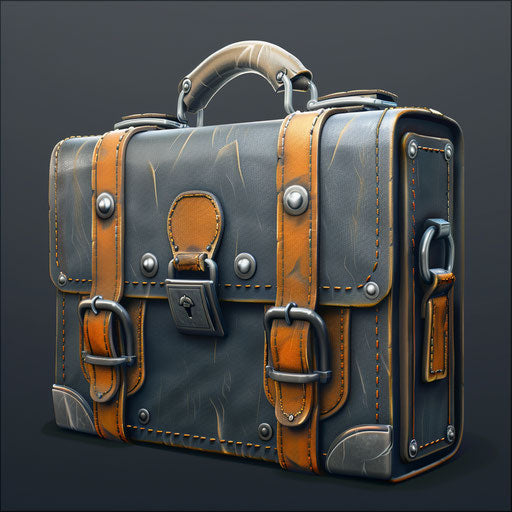 Realistic briefcase with metallic sheen on flat random backdrop