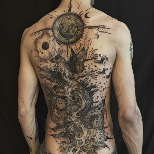 Celestial lower back tattoo
