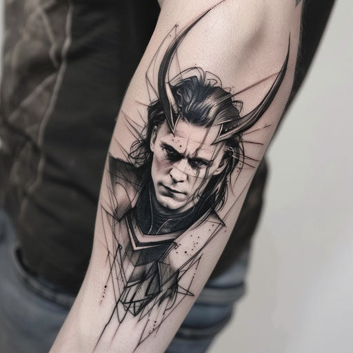 Portrait tattoo of a Nordic god in black and white
