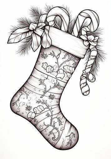 Christmas stocking with candy canes, ink wash style, high resolution