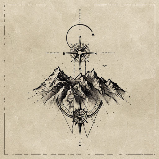 Energetic flat tattoo sketch of a sigil for adventure