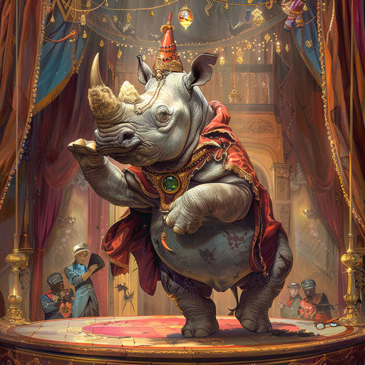 A rhino magician on stage