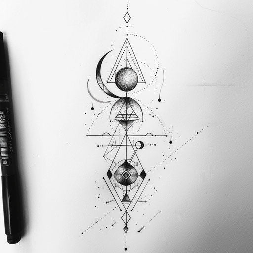 Stylized tattoo sketch of the Aquarius constellation with bold geometric shapes