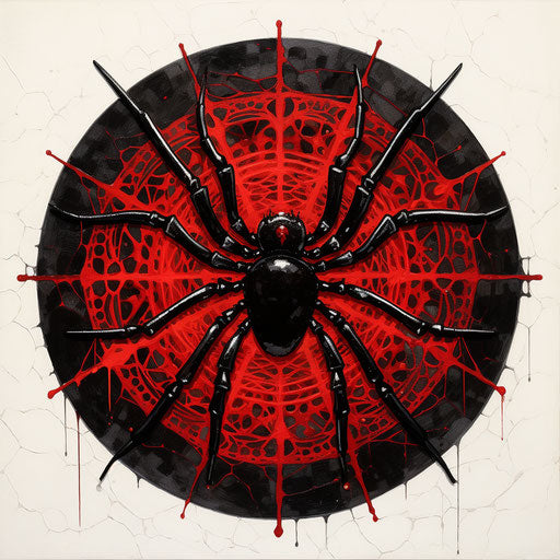 Drawing of a black widow spider, Don Blanding style, negative space