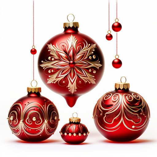 Christmas decorations clipart in Chiaroscuro Art style on white background