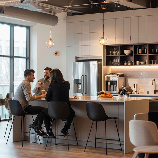 Social coffee break in a stylish office kitchen