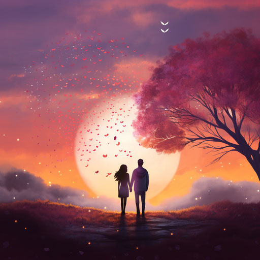 Dreamlike composition of love, nature, and childlike wonder