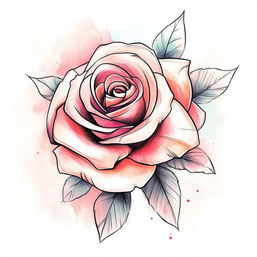 Beautiful flat tattoo sketch of amber rose face in watercolor