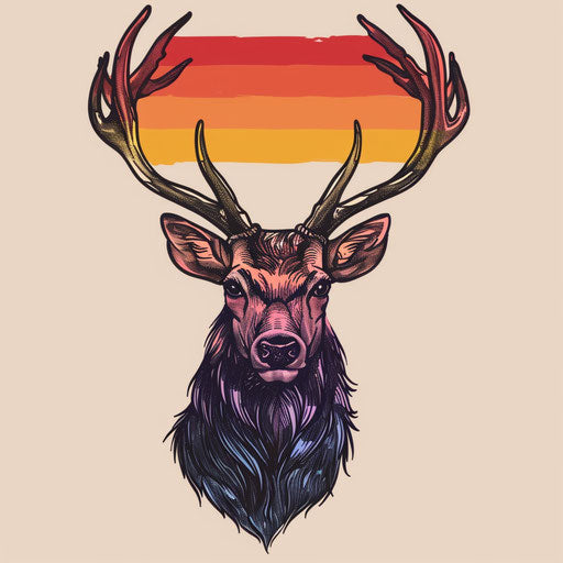 Elegant deer with antlers decorated in pride flag colors, flat tattoo sketch