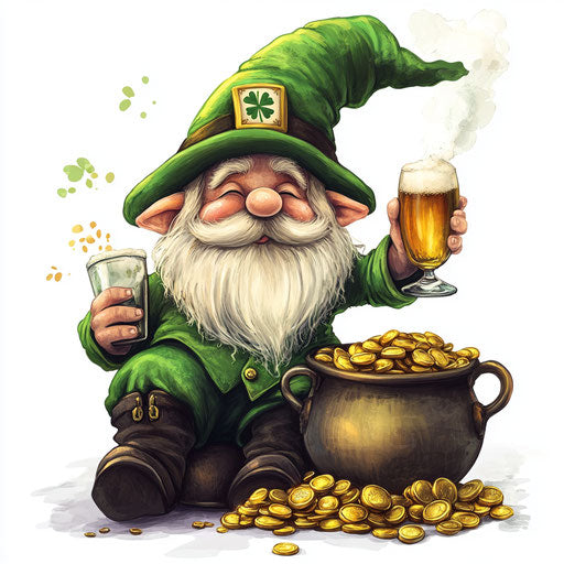 St. Patrick's Day Gnome with Irish flag and pot of gold