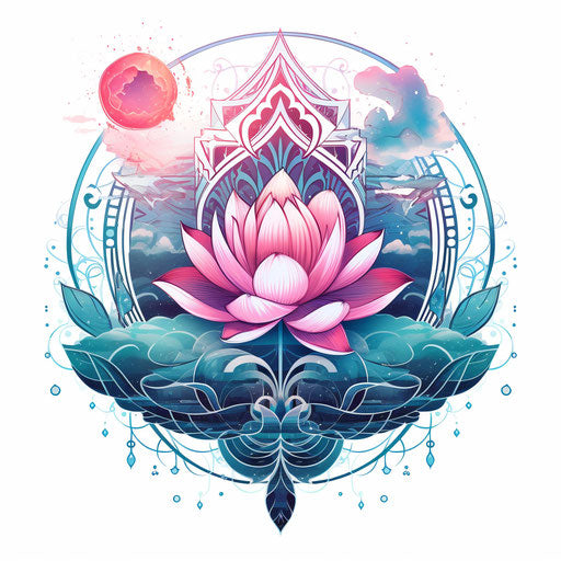 Lotus flower and moon, colorful complex style
