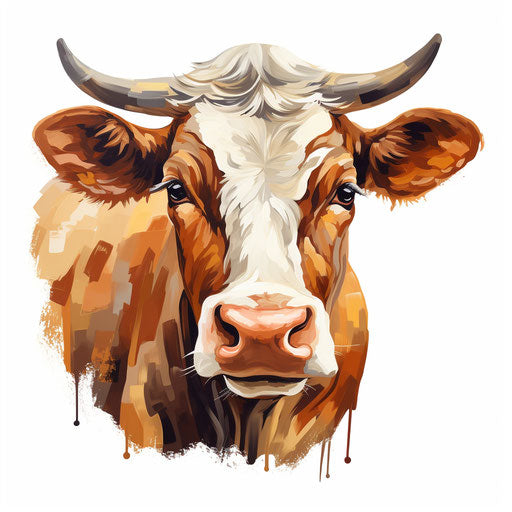 Cow head clipart in the style of Oil painting, on white background