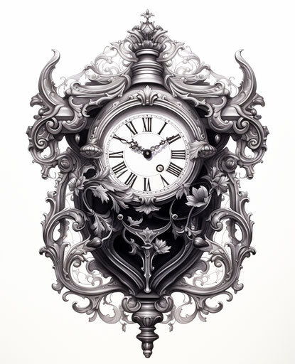 Black and white clock in Victorian-inspired style