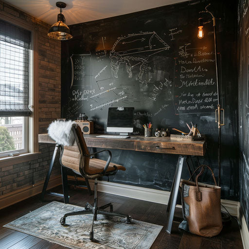 Home office with chalkboard wall for brainstorming sessions