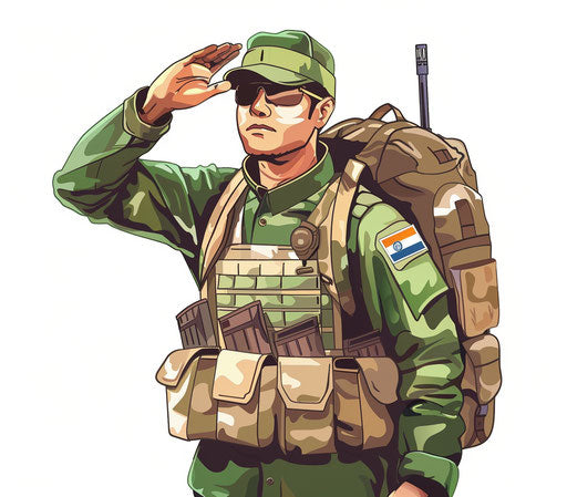 Indian soldier in green and white uniform with backpack