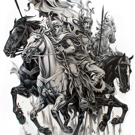 The four horsemen of the Apocalypse in a tattoo artwork