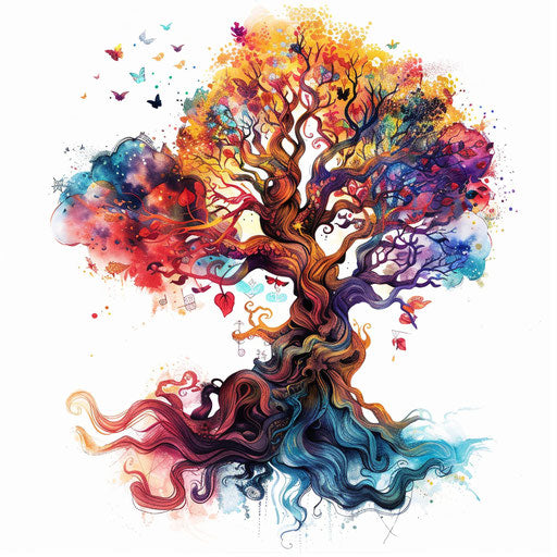 Surreal tree of life tattoo illustration