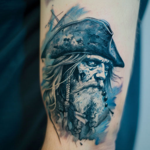 Ghostly pirate captain portrait with eerie blue tones
