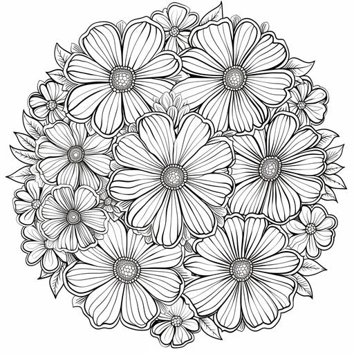 Floral mandala with Mother's Day theme in the style of a Mindy Sommers coloring book page