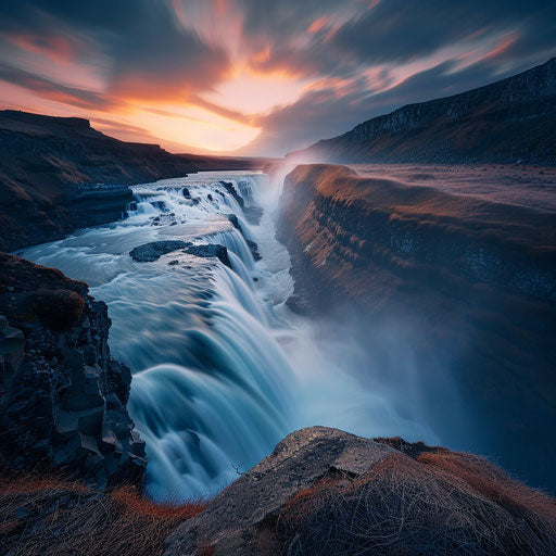 Gullfoss Falls, Iceland, long exposure smooth water