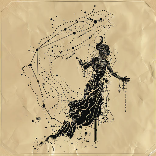 Cultural flat tattoo sketch of the Aquarius constellation with traditional mythological imagery
