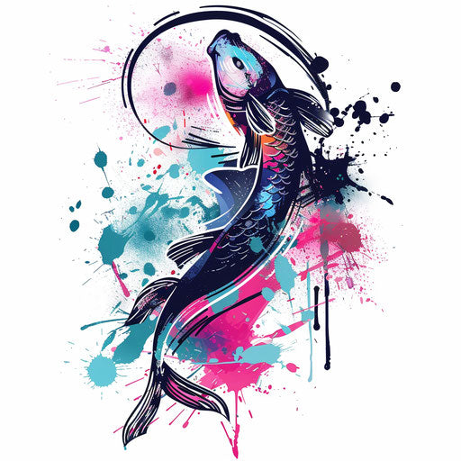 Dynamic Pisces constellation in lively flat tattoo sketch