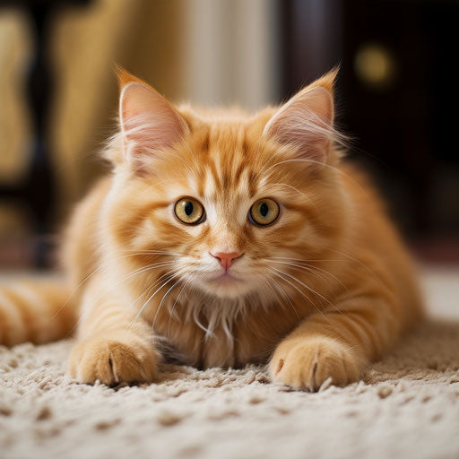Ginger cat lying on a carpet