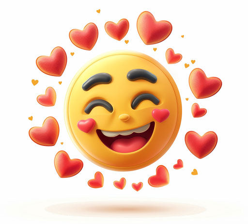 Cute happy emoji with hearts around it clip art