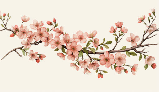 Blossoming branch, realistic style, flower patterns 19:11