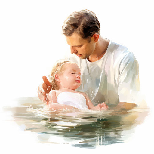 Baptism clipart in the style of Oil painting, on a white background