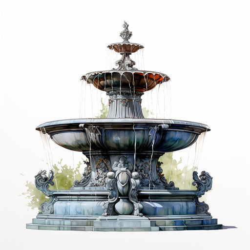 Fountain clipart in the style of Chiaroscuro Art, on a white background