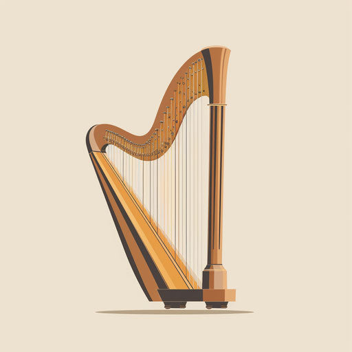 Elegant harp in muted tones on flat cream background