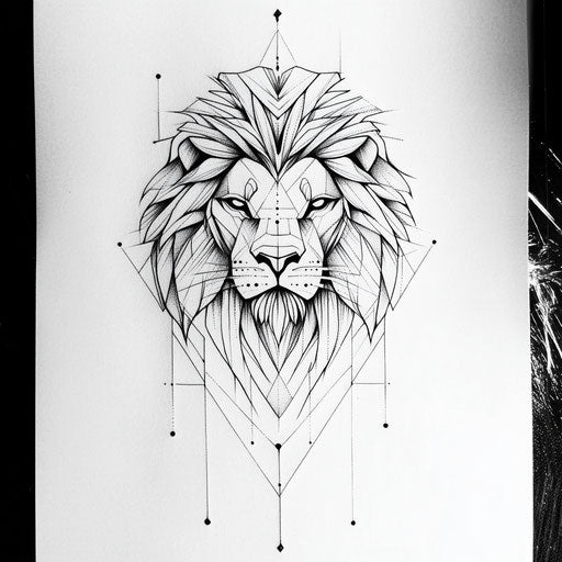 Geometric flat tattoo sketch of lion design in clipart style