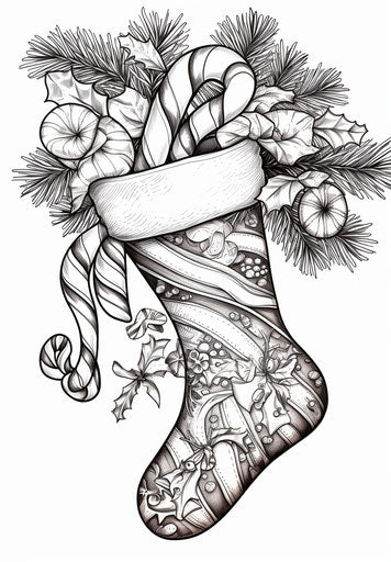 Christmas stocking coloring page with candy canes
