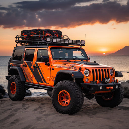 Classic Jeep Wrangler in rally version with off-road mods