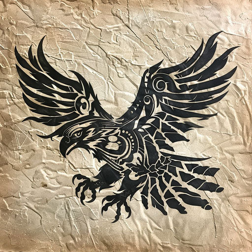Tribal eagle spreading wings, in the style of Ami James