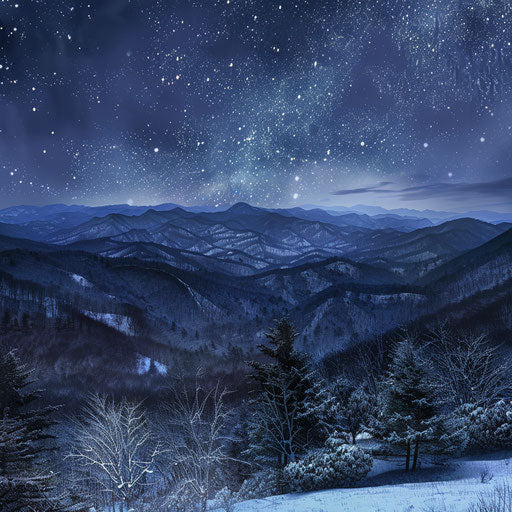 Starry sky over the Great Smoky Mountains in winter