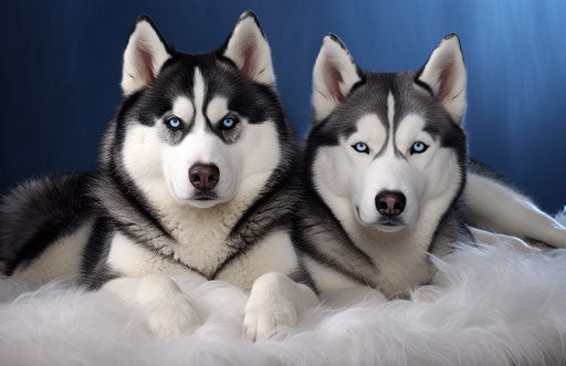 Siberian huskies, light indigo and light black style, anemoiacore, full body 17:11