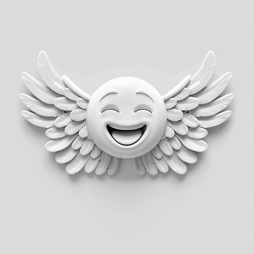 Emoji clipart in photo realistic style with a flat random background, monochrome palette and detailed wings