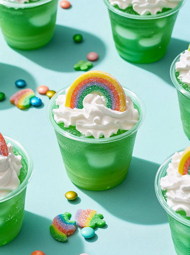 St. Patrick's Day feast with green jelly and candies