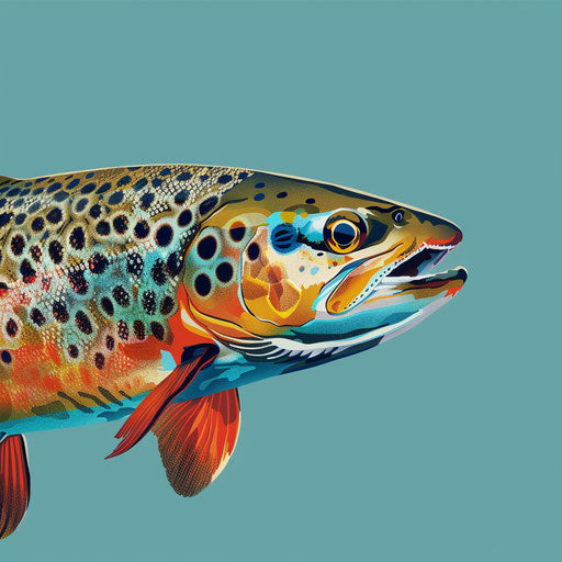 Realistic trout with flat teal background