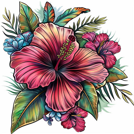Exotic flat tattoo sketch of a Hawaiian flower