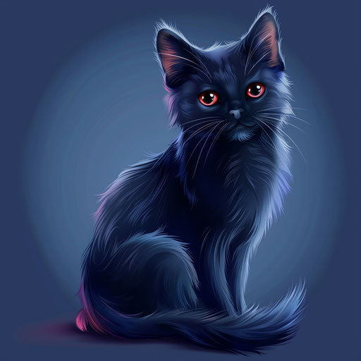 Realistic cartoon cat on flat indigo background
