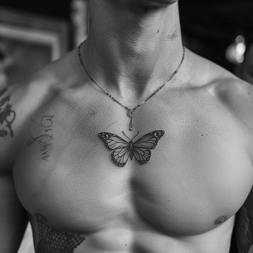Simple tattoos for men of a butterfly, in the style of Maria Sibylla Merian
