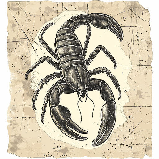 Rustic woodcut style scorpion tattoo design