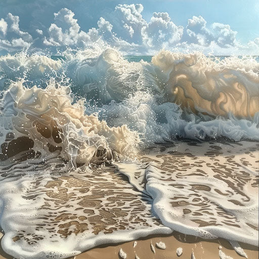 Sandy beach with waves crashing on the shore