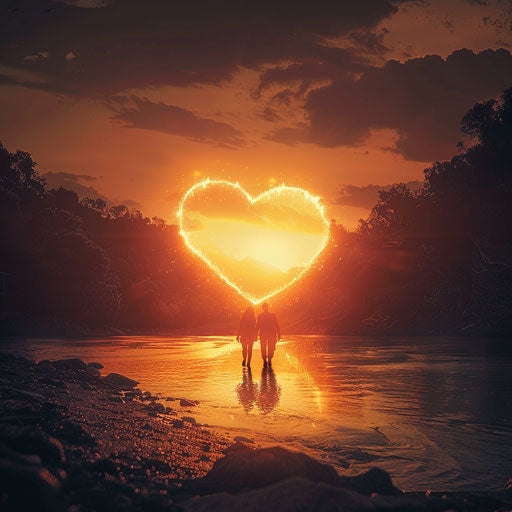 Romantic sunset with glowing heart